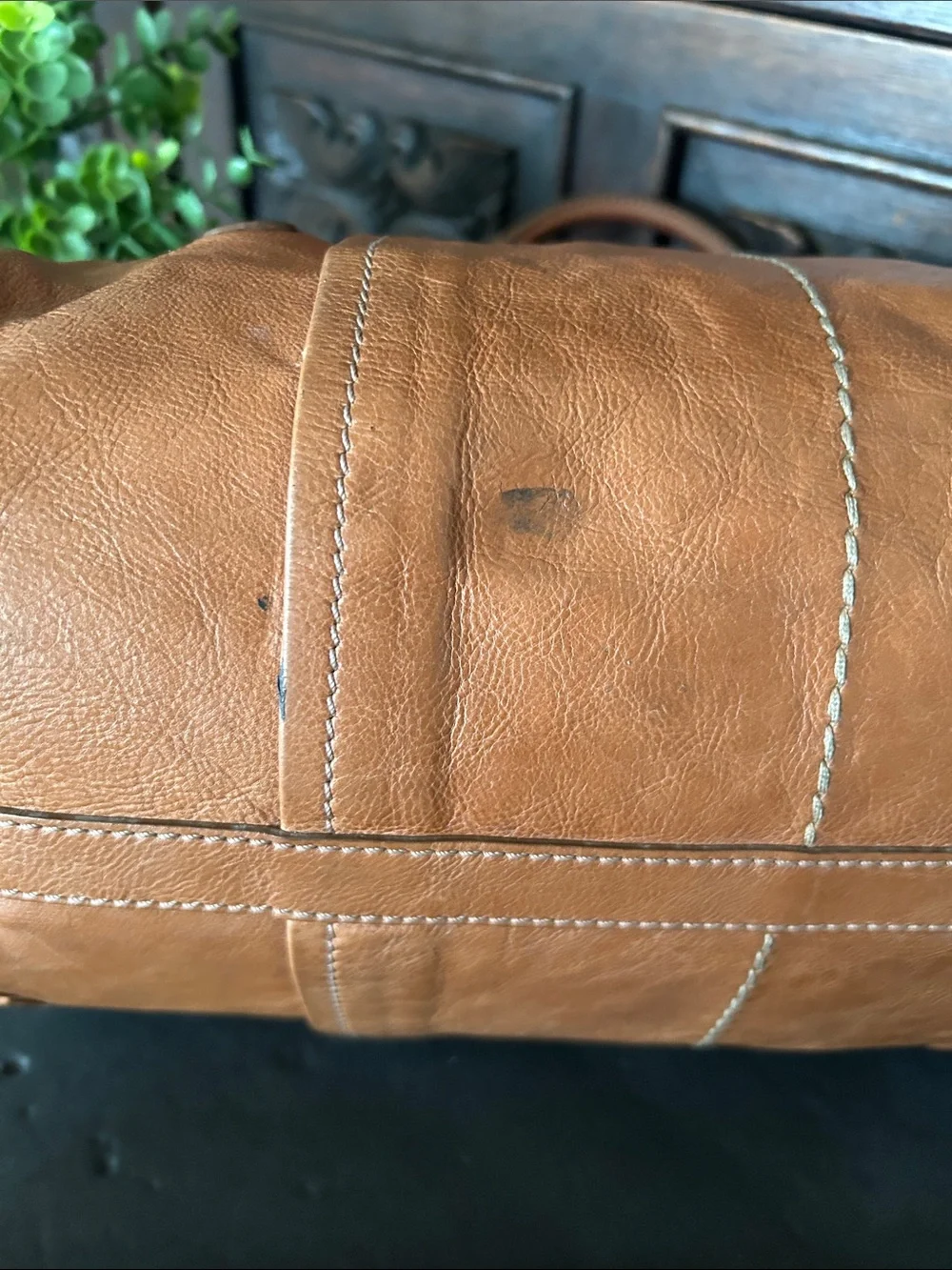 Tod's Cognac Leather Satchel with Top Handles and Crossbody Strap